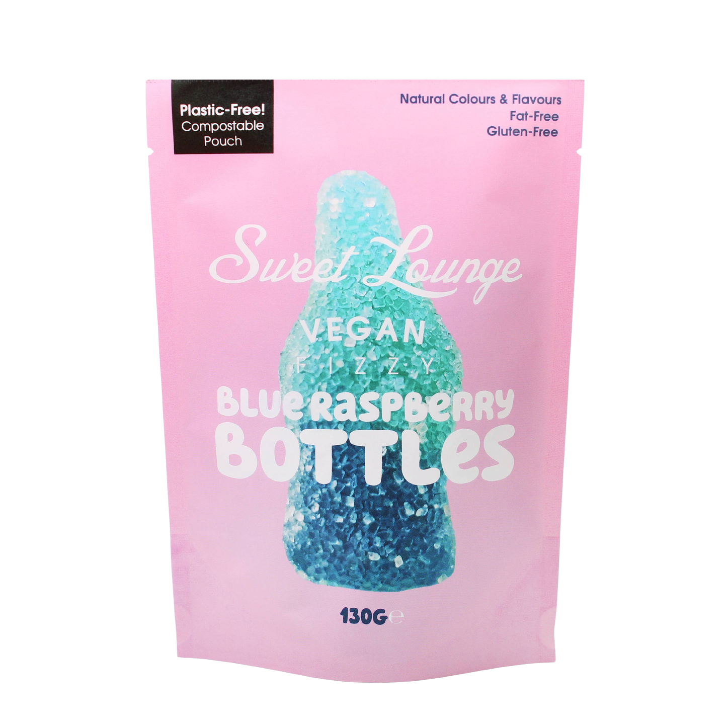 Vegane Fizzy Blue Himbeerflaschen (plastikfrei) 130g