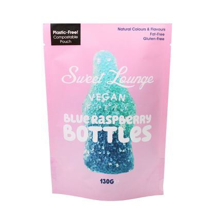 Vegane Fizzy Blue Himbeerflaschen (plastikfrei) 130g