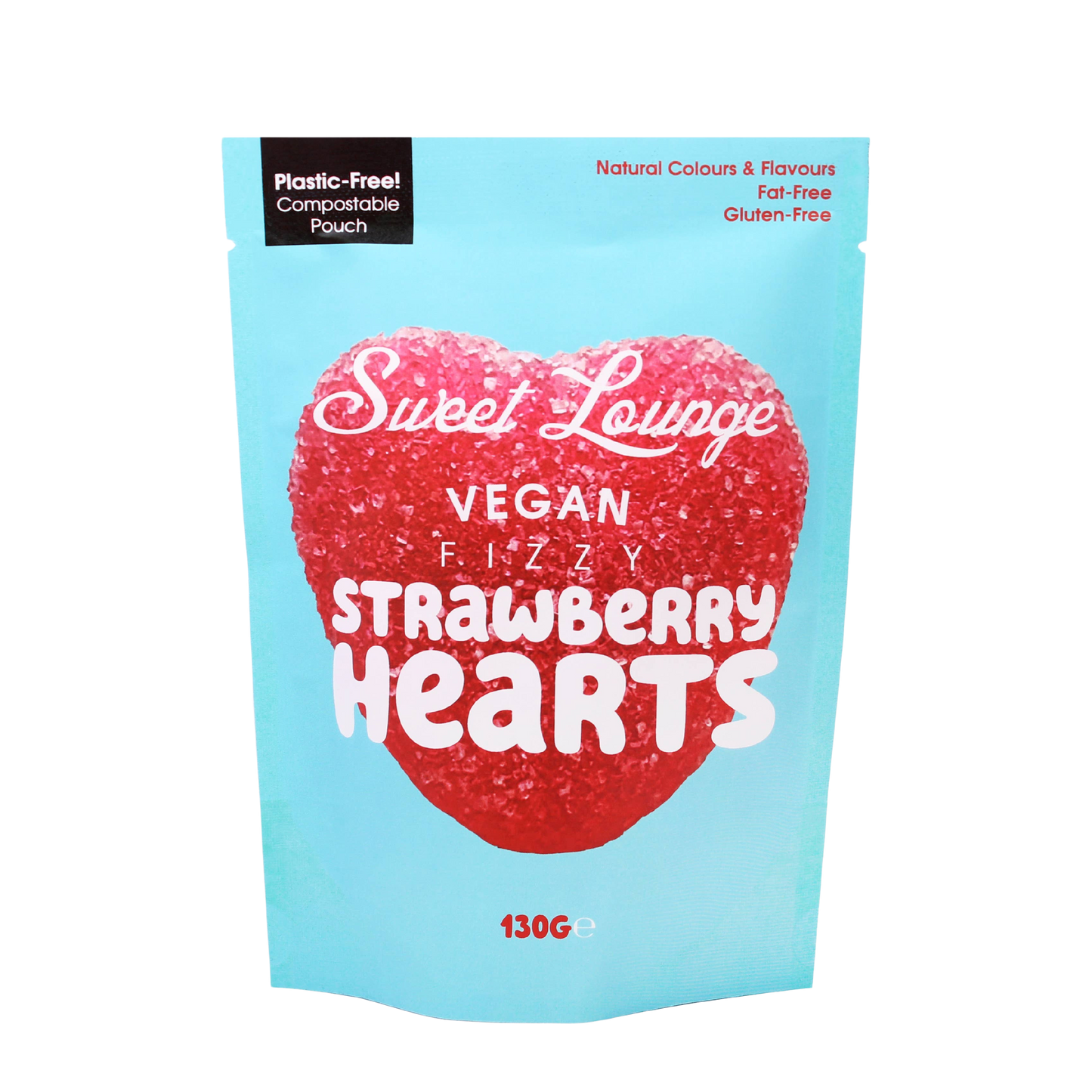 Vegane Fizzy Strawberry Hearts (Plastikfrei) 130g